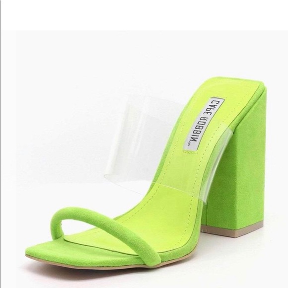 Open Toe Lucite Strap Mule Block Heel - Picture 1 of 2